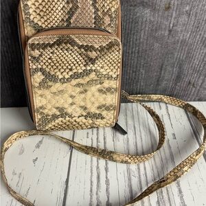 Time & Tru Wallet on a String Crossbody Purse Small Brown Snakeskin Print